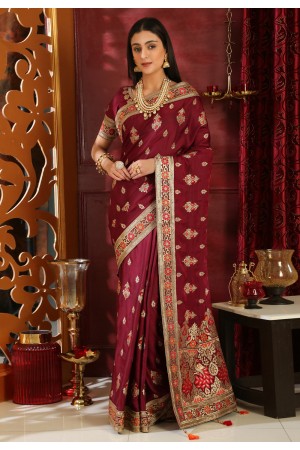 Maroon silk party wear saree  4117